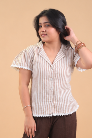 Mocha Stripe Tie Shirt